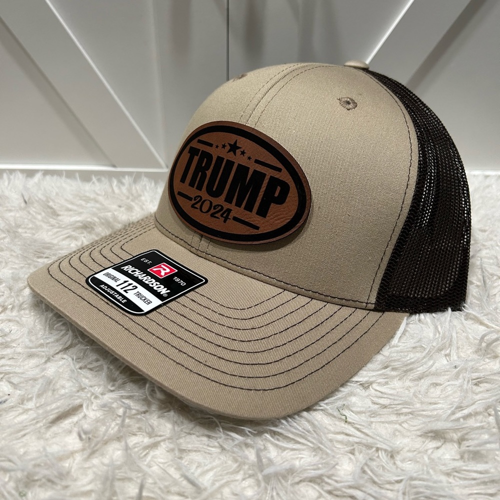 TRUMP 2024 Laser engraved Richardson 112 Trucker Hat.